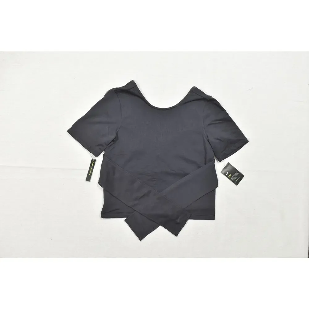 Nike Dri-FIT Women's Medium Black Short Sleeve Wrap Front Yoga Training Crop Top